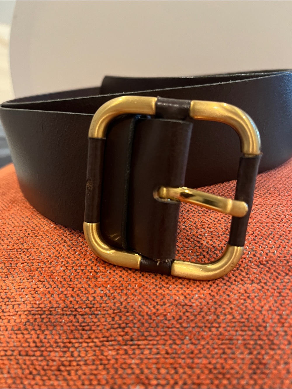 Dark Brown Leather Belt with Gold Buckle